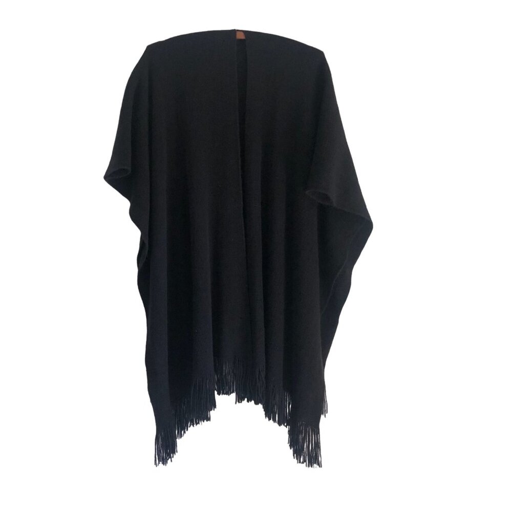 Womens Black Fringed Soft Sweater Cardigan Shawl Wrap One Size
